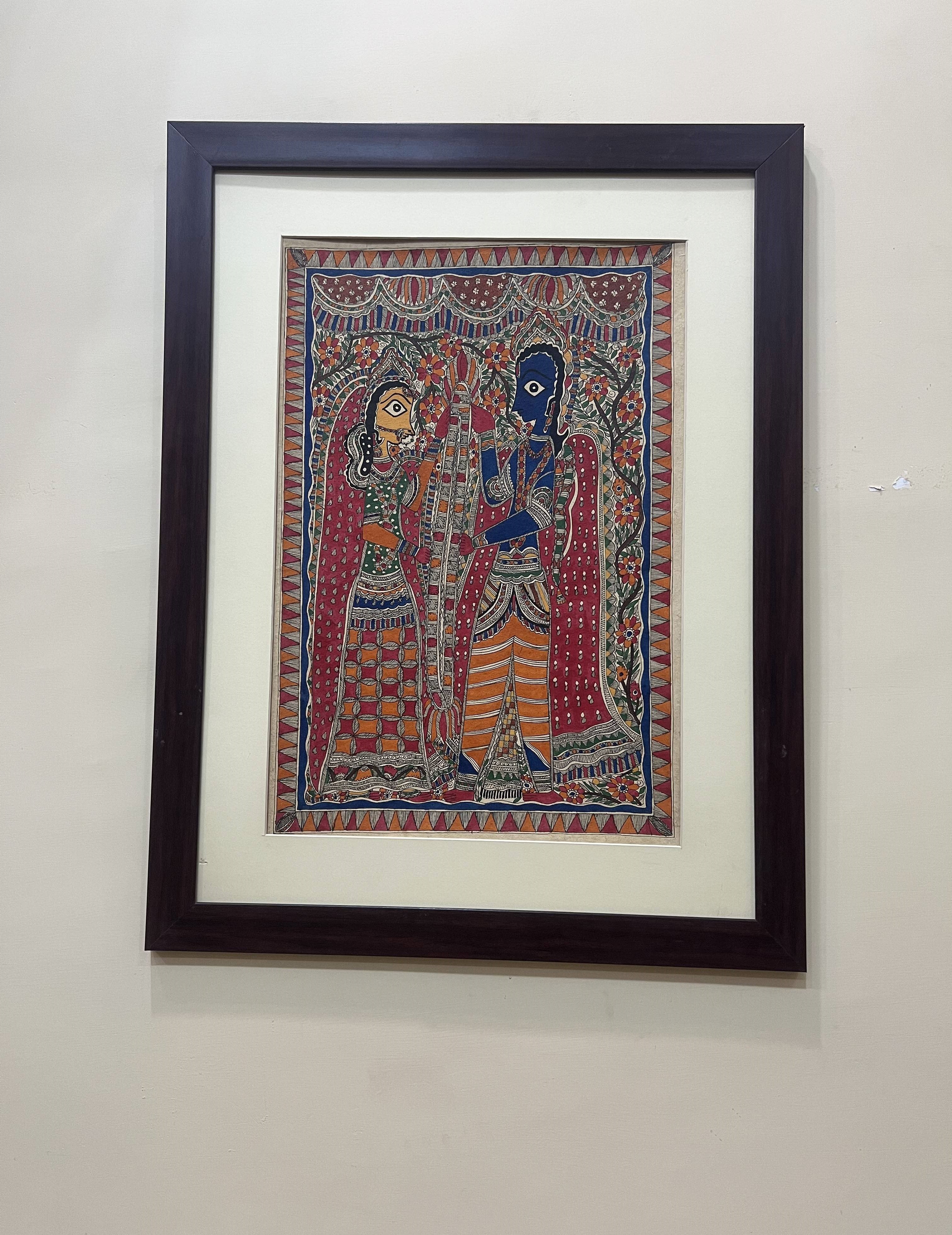 Handcrafted Madhubani Painting on Handmade Paper – Radha Krishna